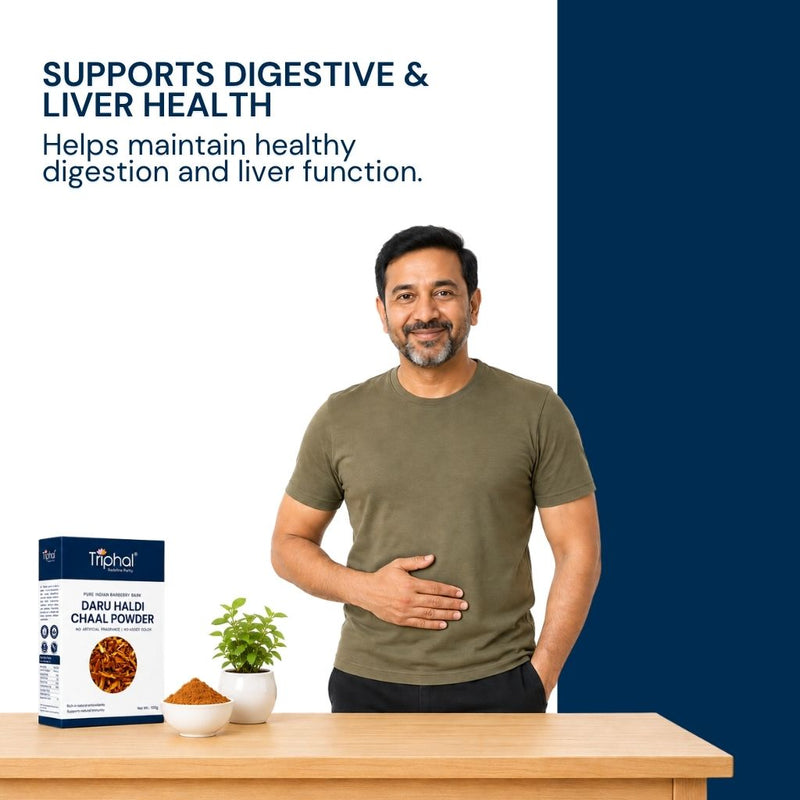 Triphal Daru Haldi Powder for natural liver health, detox, healthy digestion and natural gut wellness support daily