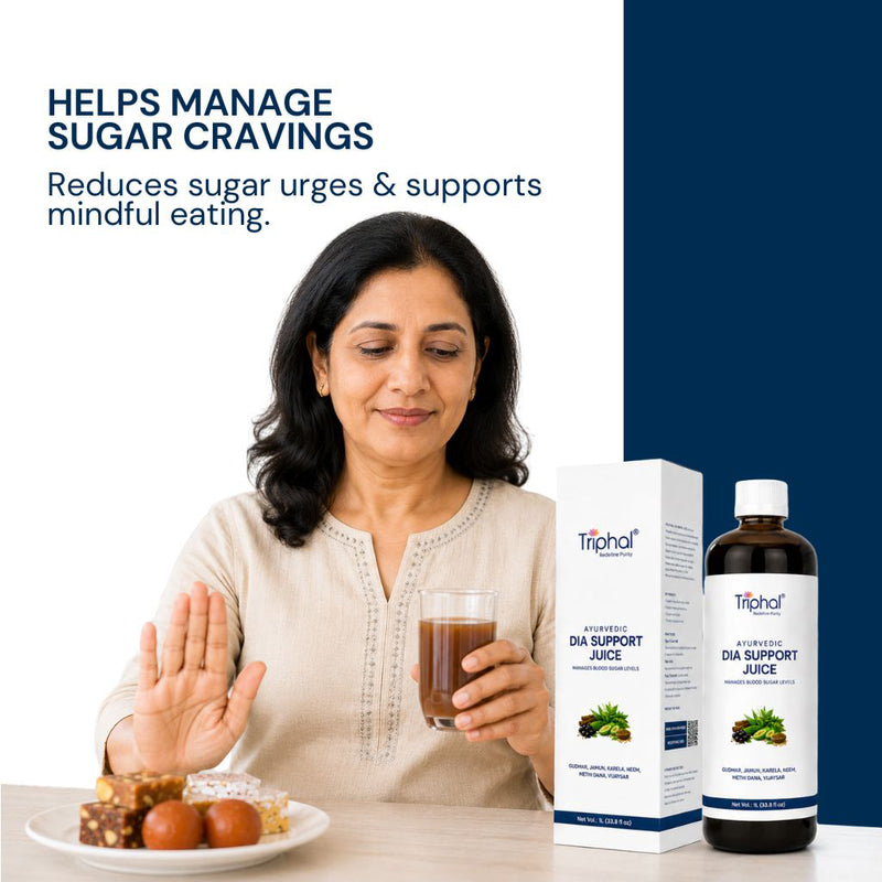 Triphal Dia Support Juice helping reduce sugar cravings and healthier food choices