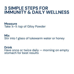 How to use Triphal Giloy Powder — quarter to half tsp in lukewarm water or honey, once or twice daily on empty stomach