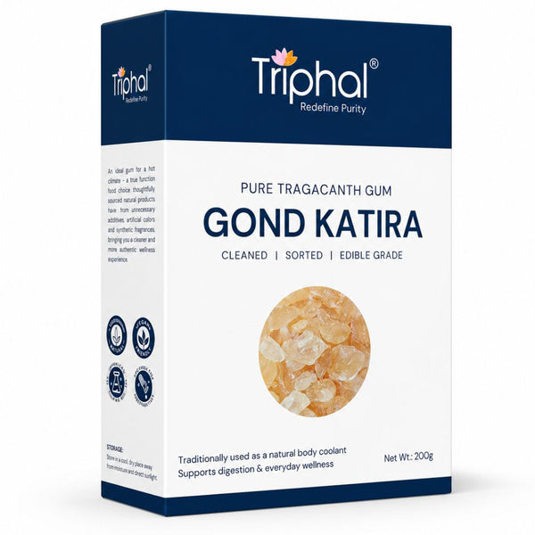 Triphal Gond Katira 100g — pure edible grade Tragacanth Gum for natural cooling, energy, and wellness