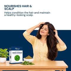 Henna nourishes hair and scalp while supporting soft, healthy-looking strands.