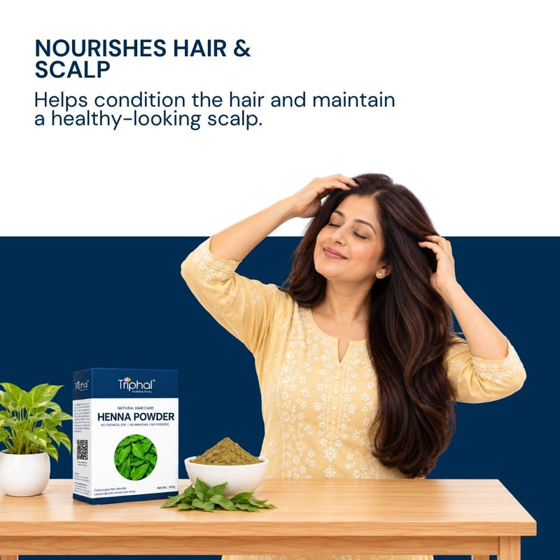 Henna nourishes hair and scalp while supporting soft, healthy-looking strands.