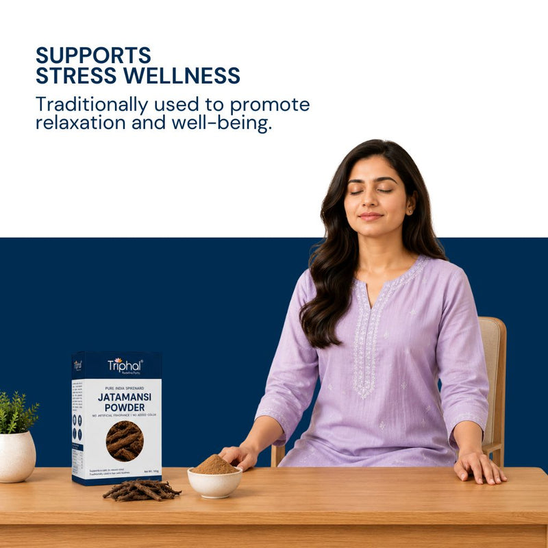 Triphal Jatamansi Powder for natural stress relief, anxiety management, and mental calm