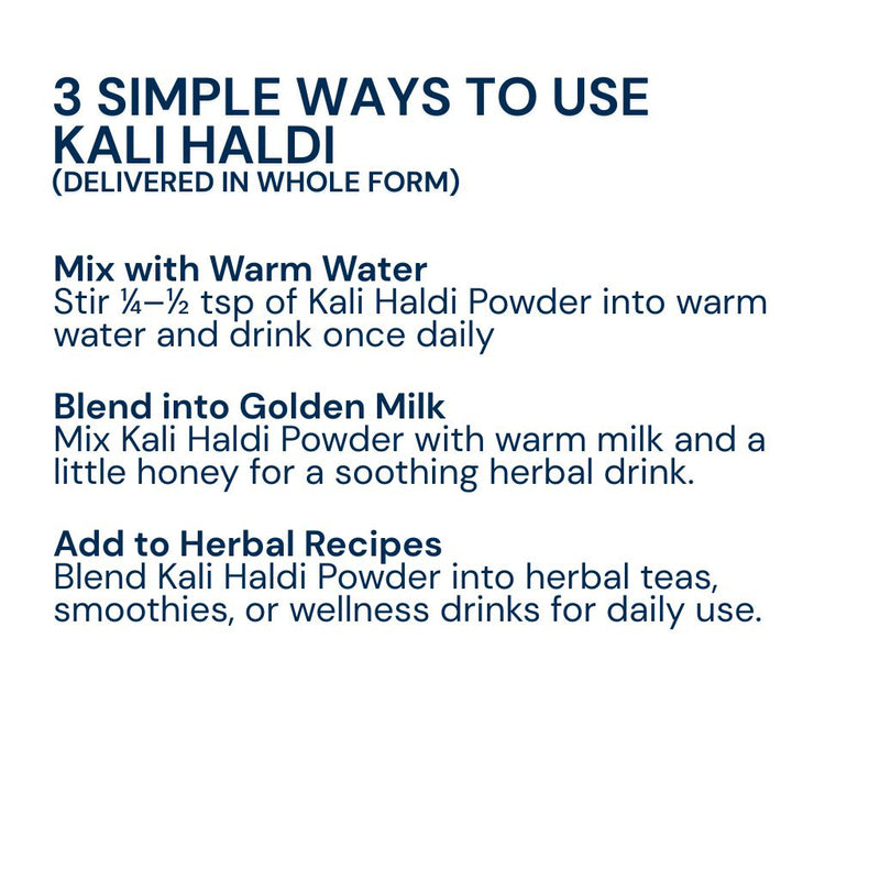 3 ways to use Triphal Kali Haldi — warm water, golden milk with honey, or herbal teas and smoothies