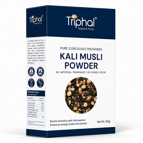 Triphal Kali Musli Powder — 100% natural Curculigo orchioides for men's wellness daily