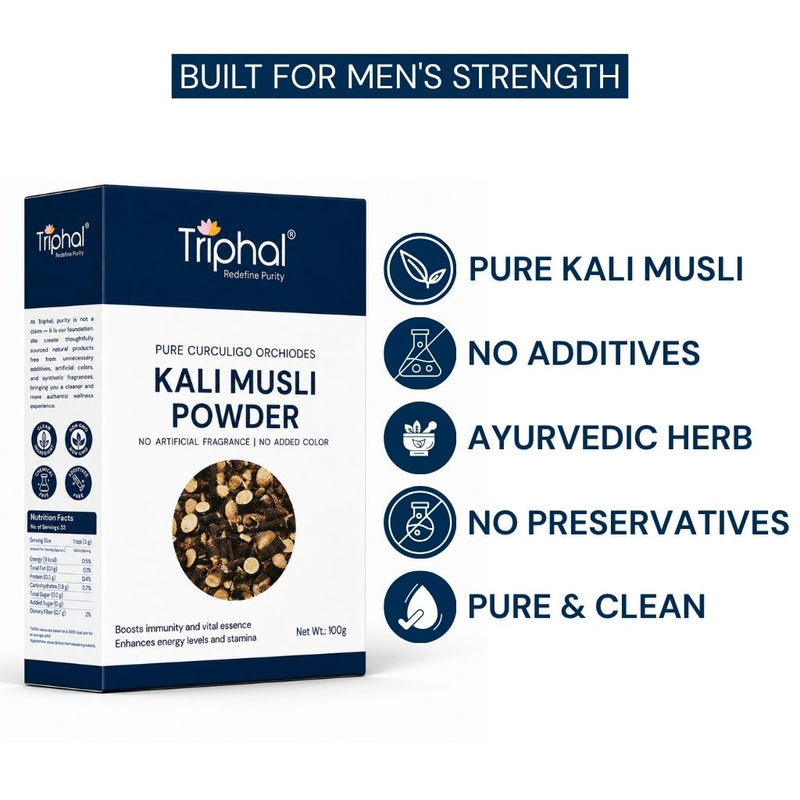 Triphal Kali Musli Powder with pure ingredients and Ayurvedic formulation