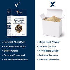 Triphal Kali Musli Powder compared with ordinary mixed root powder for superior purity