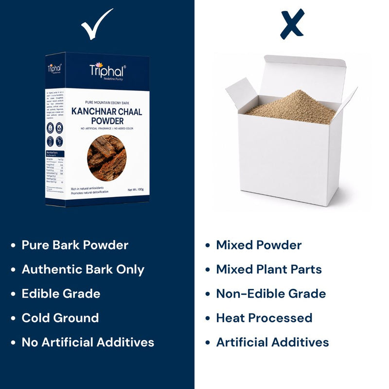 Triphal Kanchnar Chaal Powder showing premium quality compared to regular mixed powder