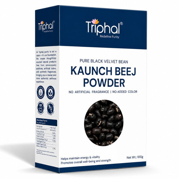 Triphal Kaale Kaunch Beej Powder 100g — pure Black Mucuna Pruriens for strength, stamina, and men's vitality