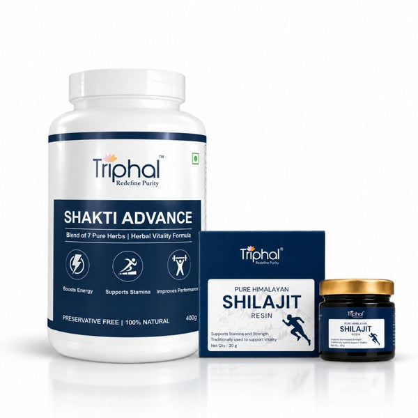 Triphal Male Vitality Combo with Shakti Advance and Himalayan Shilajit for energy, stamina and strength