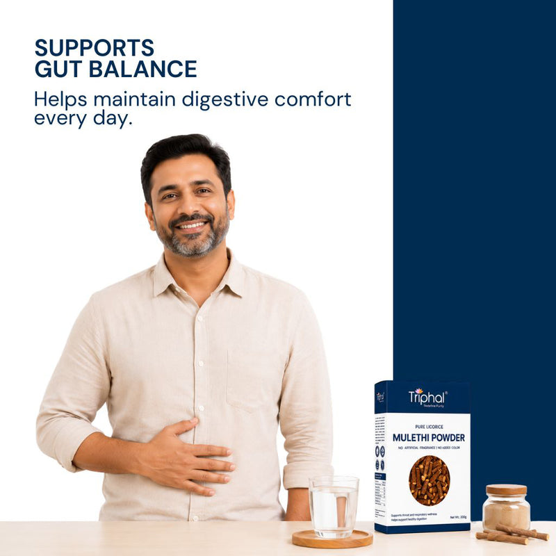 Triphal Mulethi Powder for healthy digestion, acidity relief, and gut wellness naturally