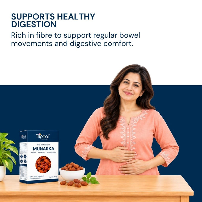Munakka supports comfortable digestion and regular bowel movements naturally every day.