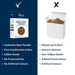 Triphal Neem Chaal Powder vs ordinary brands — authentic bark powder, pure Azadirachta indica, edible grade, no preservatives