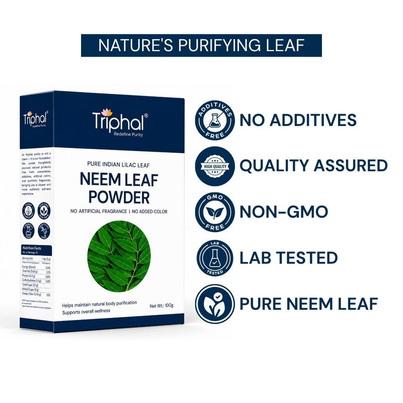 Triphal Neem Leaf Powder 100g – 100% Pure Indian Neem Leaf Powder, Lab Tested, Non-GMO, No Additives