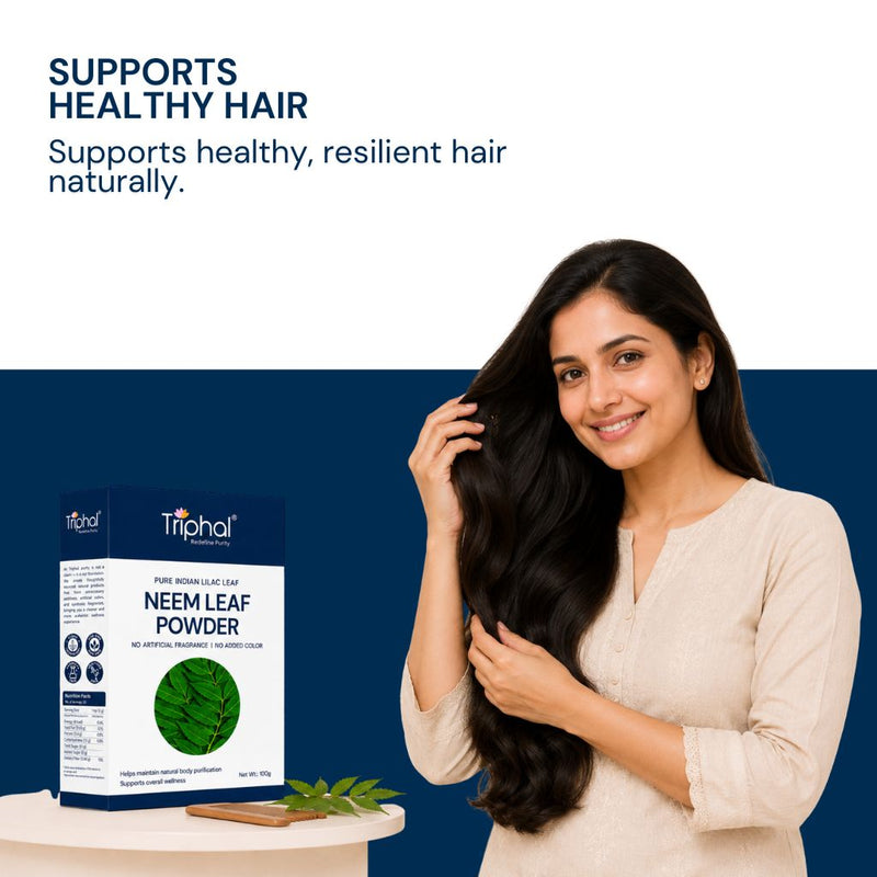 Triphal Neem Leaf Powder for natural dandruff control and healthy scalp wellness