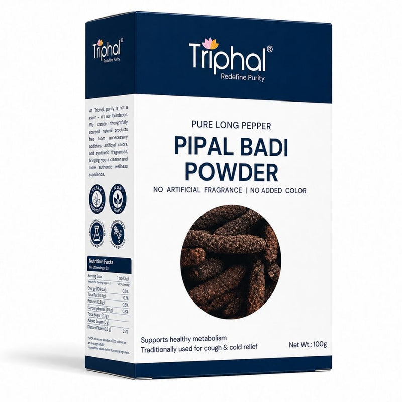 Triphal Pipal Badi Powder 100g — pure Long Pepper for natural respiratory and digestive wellness