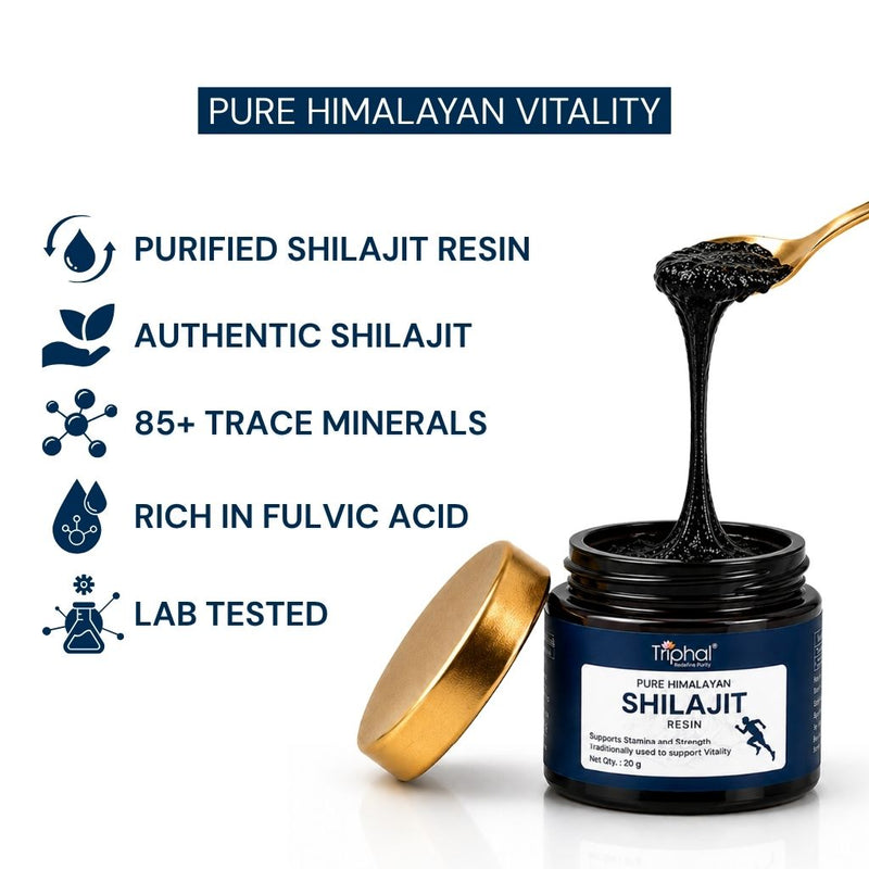 Triphal Pure Himalayan Shilajit Resin — purified resin, authentic shilajit, rich in fulvic acid and lab tested
