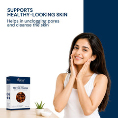 Triphal Reetha Powder helping unclog pores and cleanse skin for healthy looking complexion