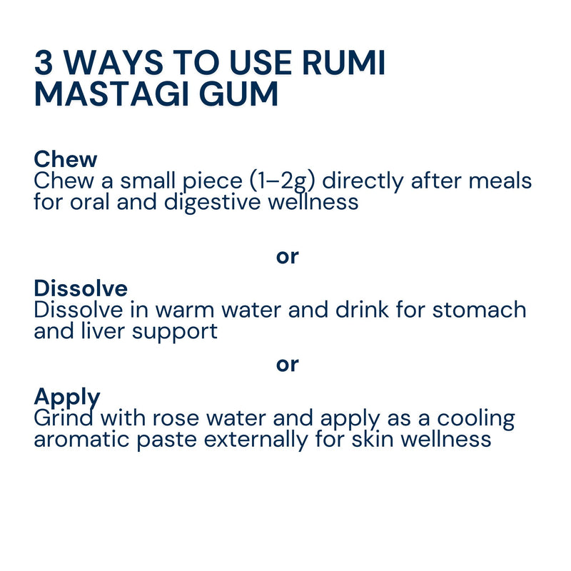 3 ways to use Triphal Rumi Mastagi — chew, dissolve in water, or apply as skin paste