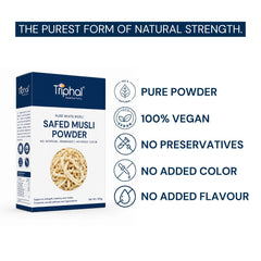 Triphal Pure White Musli Safed Musli Powder 100g — 100% vegan, no preservatives, no added colour or flavour, purest form of natural strength