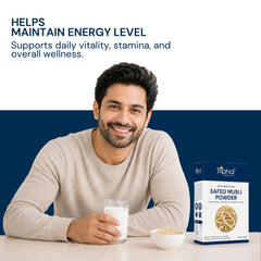 Triphal Safed Musli Powder boosting natural energy, stamina, and physical endurance
