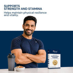 Triphal Safed Musli Powder for men's natural strength, stamina, and vitality daily