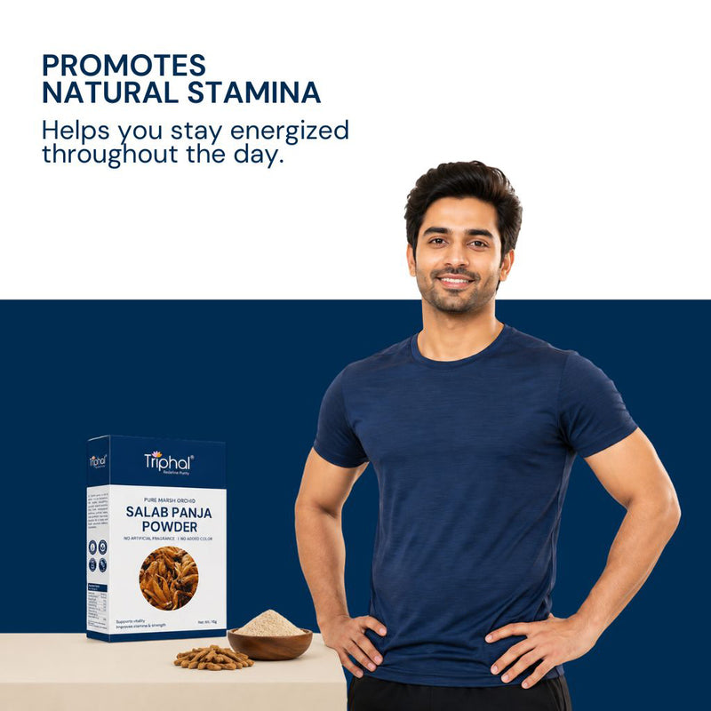 Triphal Salab Panja Powder for men's natural strength, stamina, and vitality daily