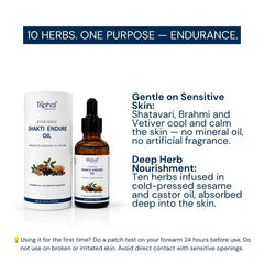 Triphal Shakti Endure Oil featuring a 10-herb Ayurvedic formula for men's intimate wellness and vitality