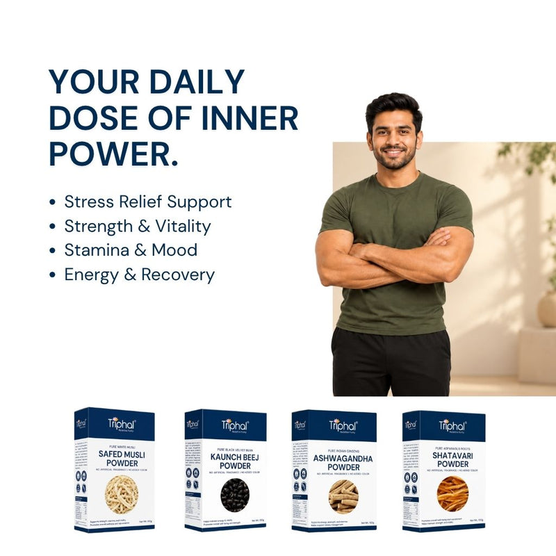 Triphal Shakti Plus Combo — supports stress relief, strength, vitality, stamina, mood, energy and recovery
