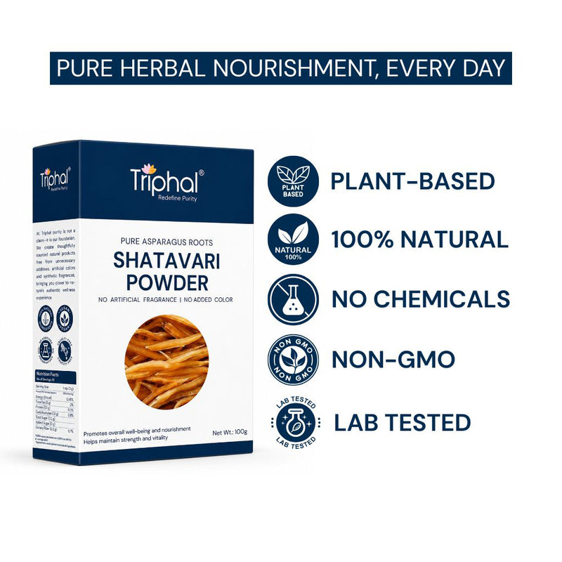 Triphal Shatavari Powder — plant based, non-GMO, lab tested, pure herbal nourishment