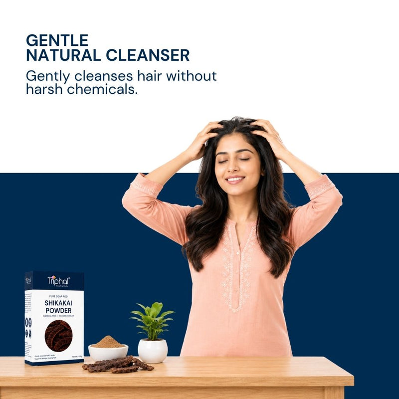 Triphal Shikakai Powder — natural chemical free shampoo alternative for hair cleansing daily