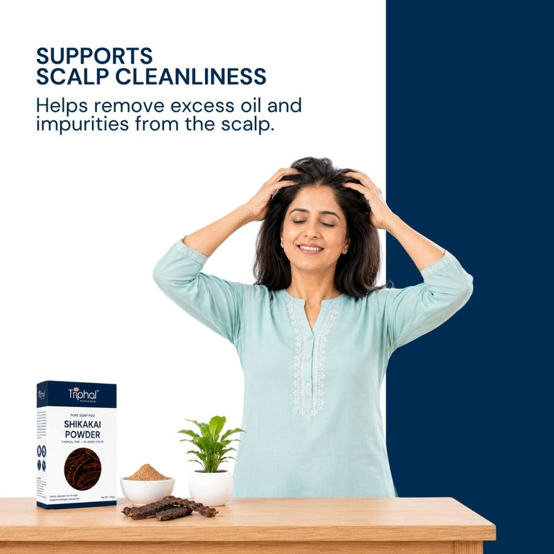 Triphal Shikakai Powder for natural scalp nourishment and healthy hair wellness daily