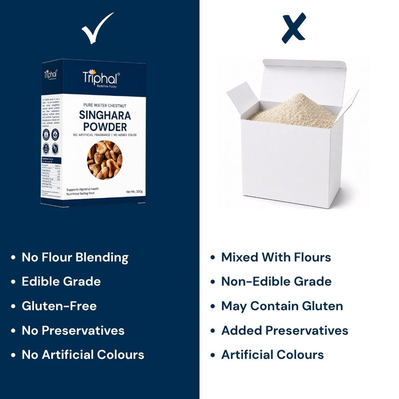 Triphal Singhara Powder vs ordinary brands — pure Water Chestnut, no fillers, no additives, zero adulteration