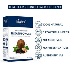 Triphal Trikatu Powder — no additives, no preservatives, 100% natural, pure three pepper blend