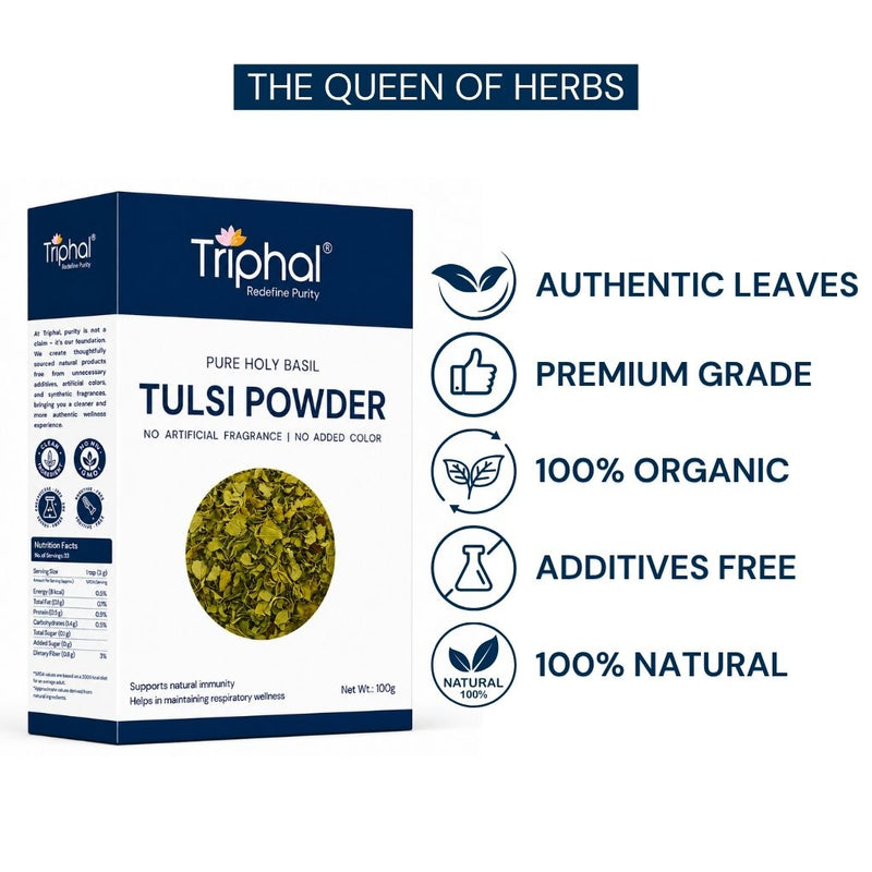 Triphal Tulsi Powder — no additives, no preservatives, Premium Grade , 100% pure Holy Basil