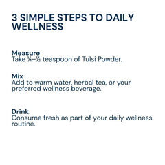Mix half teaspoon of Triphal Tulsi Powder in warm water or honey for daily natural immunity, respiratory health, and overall wellness.
