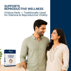 Triphal Vidarikand Powder — traditional Vrishya herb for reproductive wellness, stamina, and vitality for couples
