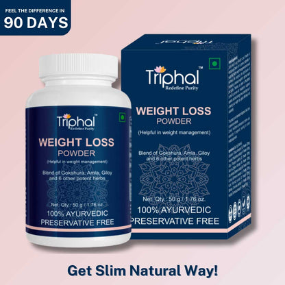 Front Image of Weight Loss Powder by Triphal - blend of 9 pure ayurvedic herbs with no preservatives, colors or flavors - 100% natural powder