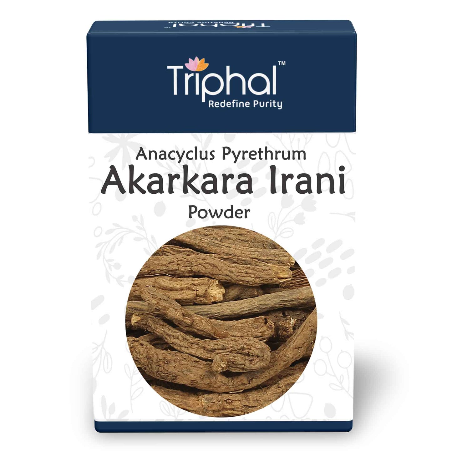Box of Akarkara Irani Powder - Pellitory Root Powder by Triphal Brand - 100% Pure and Original Aqarqara Powder