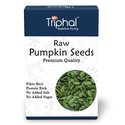 Triphal branded raw pumpkin seeds, also known as pepitas, packed in a box