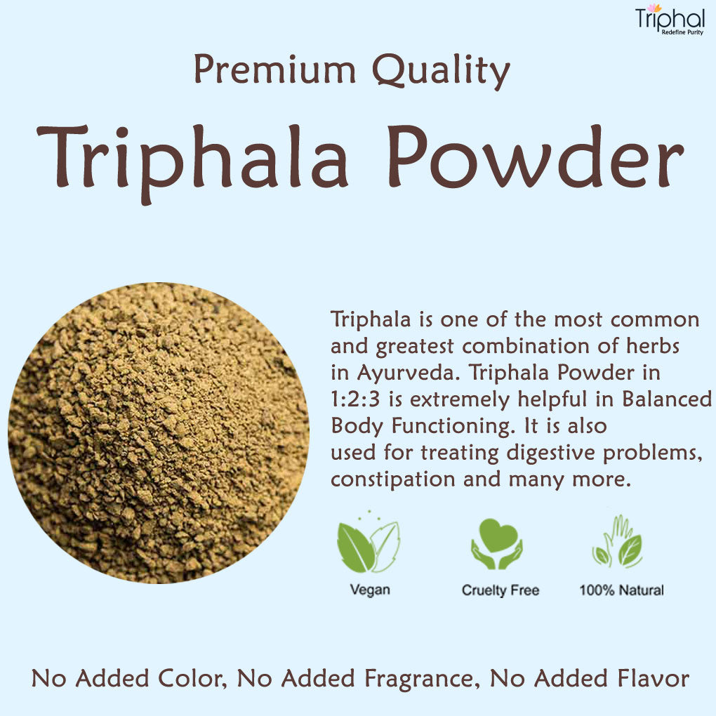 Trifala Powder by Triphal in 1:2:3 Amalaki (Emblica Officinalis), Bibhitaki (Terminalia Bellirica), and Haritaki (Terminalia Chebula)
